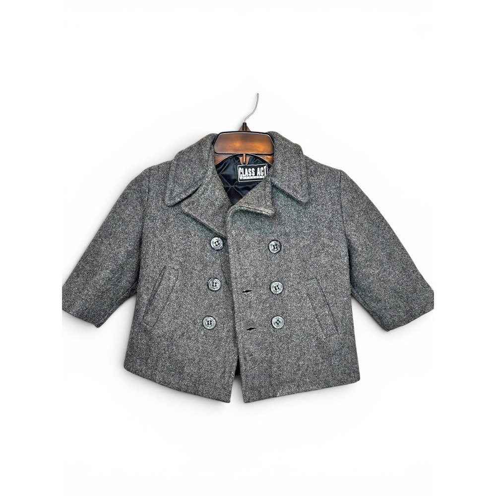 Class Act Double Breasted Pea Coat‎ Boys 2T Gray Wool Blend Anchor Buttons